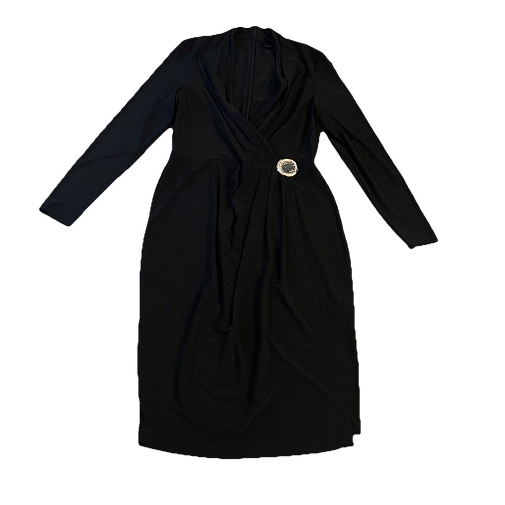 New Maison Tara Midi Dress 12‎ Faux Wrap Black